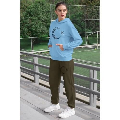 Angemiel Wear Republic of Turkey Moon Star Women 'S Tracksuit Set Blue Hooded Sweatshirt Green Sweatpants