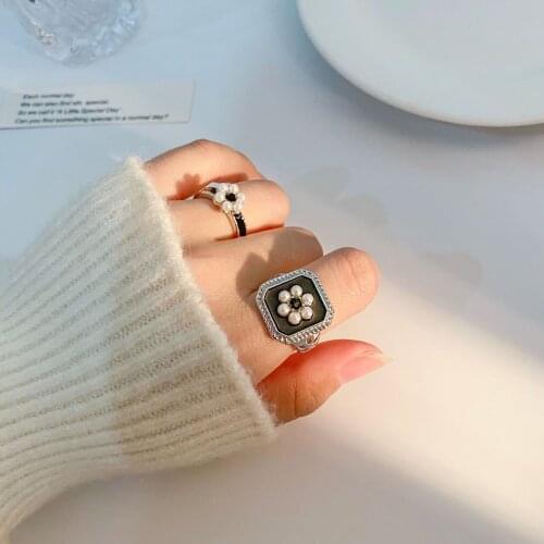 Retro Silver Flowers Open Rings Set for Women French Fashion Luxury Vintage Elegant Adjustable Ring Famale Jewelry Birthday Gift