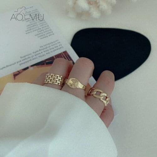 AOMU 2020 New Geometric Golden Color Silver Color Chain Splice Vintage Simple Simple Metal Circle Ring For Women Punk Jewelry