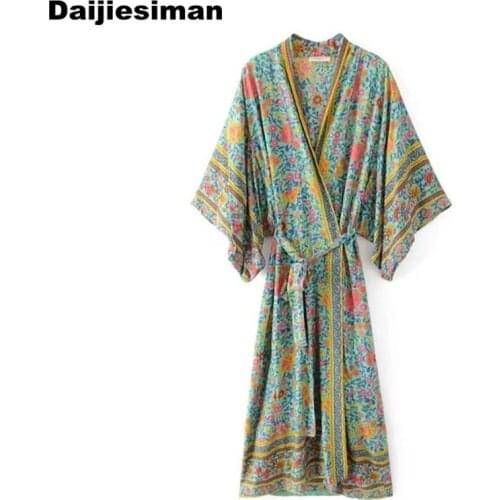 BohoFloral Vintage Print Lace-up Sashes Beach A-Line Women Dress Bohemian Summer Sexy V-Neck Ankle-Length Vestidos