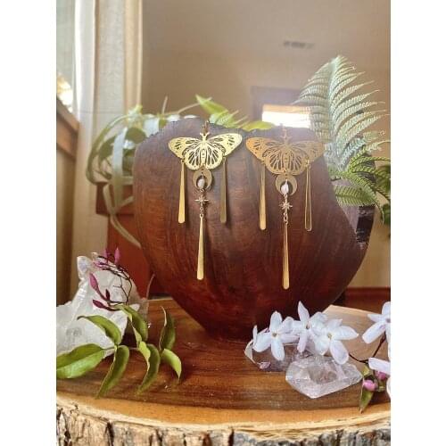 The Golden Celestial Freshwater Pearl Moth Earrings, Hypoallergenic, Wanderlust Jewelry