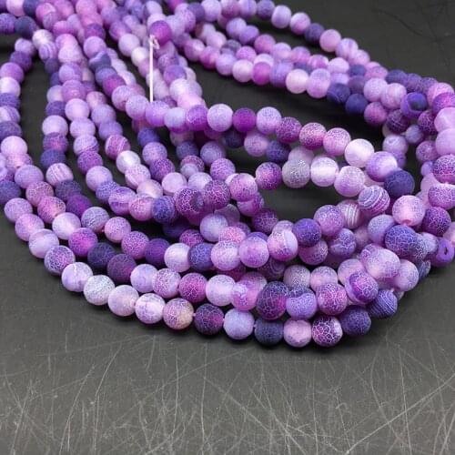 1 Strand Hot Purple Color Agates Beads 6 8 10 12MM Crack Natural Stone Beads For DIY Jewelry Making Bracelet Hand Made Findings