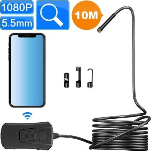 10M Cable 1080P Wireless Endoscope, WiFi Borescope Inspection Camera 2.0 Megapixels HD Snake Camera for Android and iOS PQ302