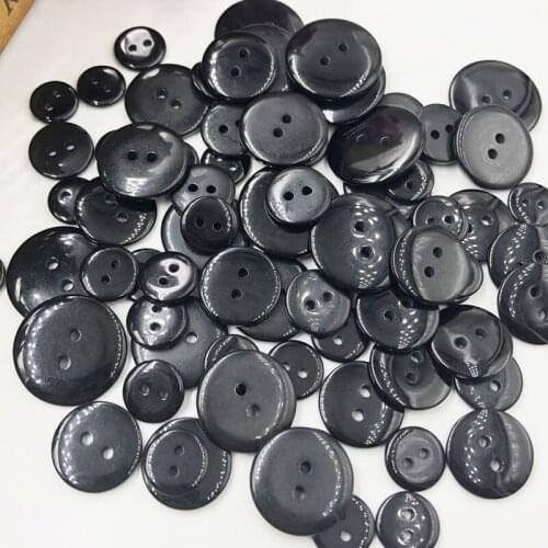 50pcs 11/13/15/18/20/22mm Black Color Overcoat Plastic Button 2 holes Craft Sewing PT263