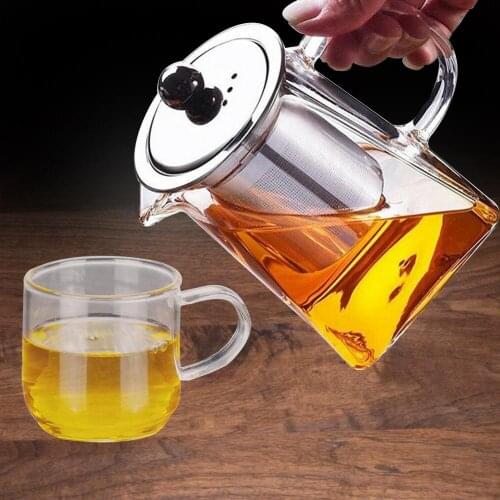 550ml 750ml Glass Square Teapot High Temperature Resistant Loose Leaf Flower Tea Coffee Pot Stainless Steel Infuser Filter