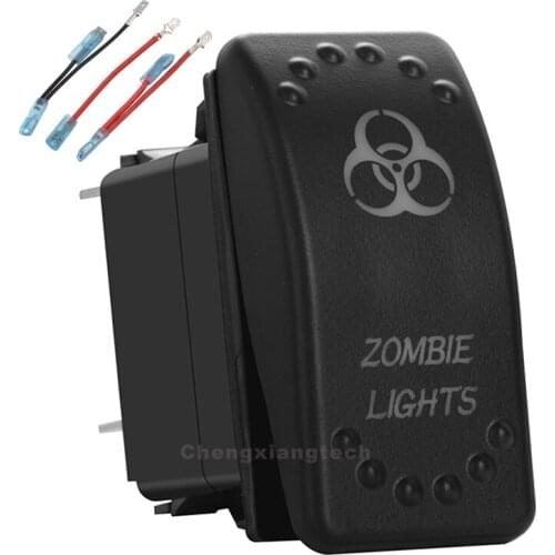 Car Boat Green Led 5Pin On/Off SPST Rocker Switch Zombie Lights 20A/12V 10A/24V Overload Protection+Jumper Wires Set