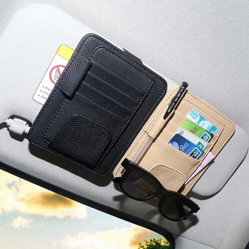 Car Sun Visor with Card Holder Auto Anti Dazzling Tools Multifunctional Glasses Pen Clip PU Leather Cars Interior