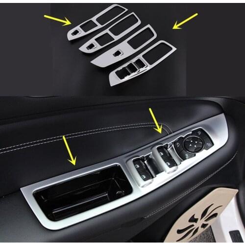 BBQ@FUKA 4pcs Matte Silver ABS Plastic Chromed Car Window Lift Button Panel Trims For Ford Edge 2015-2017 Decorative Accessories
