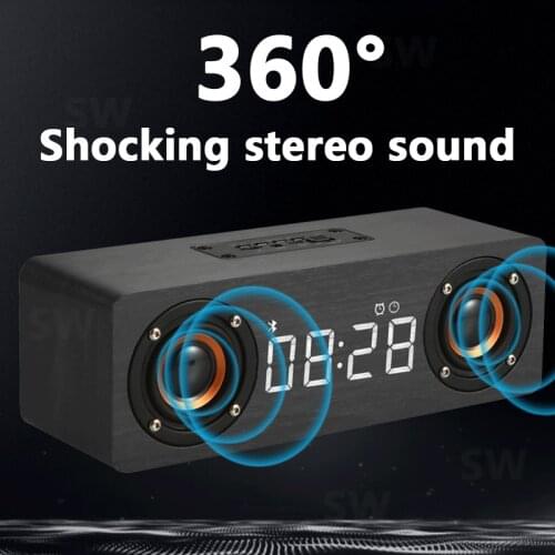Big Power Wood Bluetooth Speaker Wireless Column Alarm Clock Bass Subwoofer Soundbar Home Theater Music Centre Support Mic TF FM