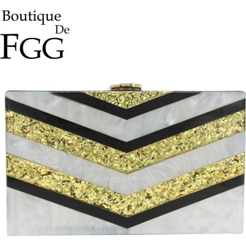 Boutique De FGG Striped Women Acrylic Box Clutch Evening Bags Party Dinner Chain Shoulder & Crossbody Purses and Handbags