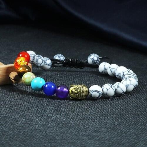 Buddha Head Beaded Bracelets&Bangles 7 Chakra Adjustable Women Men Handmade Braided Natural Stone Balance Bracelet Jewelry Gifts