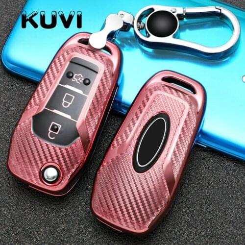 Carbon Grain TPU Car Folding Key Cover Case For Ford Ranger Fiesta Mondeo Mk4 Escort Everest 2019 S Max Kuga2 Focus MK3 Ecosport