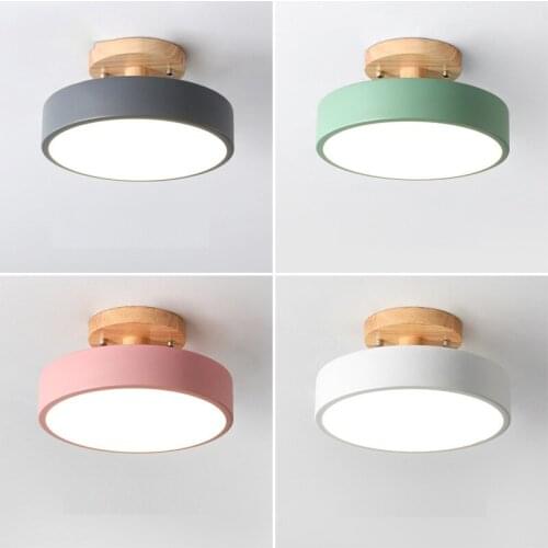 Macaron Wooden Led Ceiling Light Modern Round Metal Ceiling Lamp for Home Bedroom Corridor Bathroom Loft Decor Lighting Fixtures