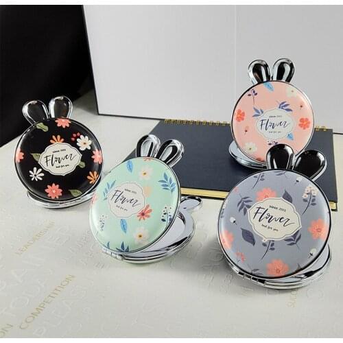 DSHOU73 1PCs Flowerr Pattern Portable Double Sided Mirror Rabbit Pocket Makeup Mirror Women Girls Beauty Cosmetic Mirrors