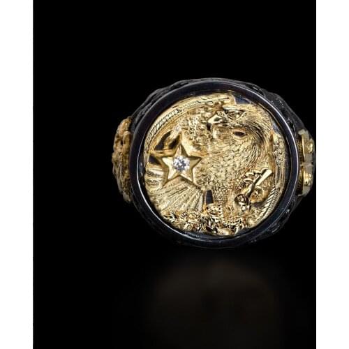 Double Color Ring For Men Domineering Design Jewelry Finger Band Big Size Jewelry Birthday Gifts Eagle Star Crystal Accessories