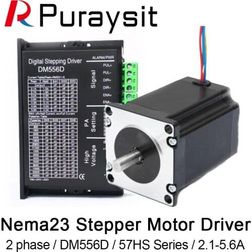 Puraysit Nema23 57HS 2Phase Hybrid Stepper Motor and DM556D 24-50VDC 5.6A 2Phase Digital Stepper Motor Driver