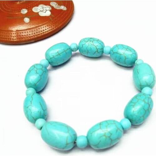 Ethnic Style Wholesale 10 Pcs Geometric Shape Green Turquoises Stone Elastic Bracelet Charm Jewelry