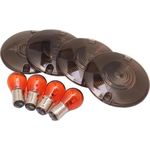 4 x Motorcycle Smoke Turn Signal Light Lens Cover with Bulb For Harley Davidson Touring Electra Glides Road King