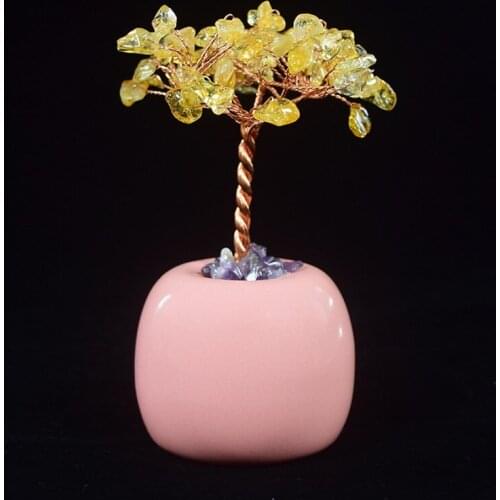 FYSL Copper Wire Wrap Irregular Shape Tree of Life Amethysts Stone Pendant Yellow Citrines Crystal Jewelry