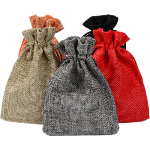 Hot 1PCS Linen Jute Drawstring Pouch Cotton Mix Color Packages for Packaging Gift Wedding Party Christmas Candy Bags (5 Size)