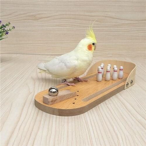 Parrot Bird Toy Wooden Mini Desktop Bowling Parakeet Intelligence Training Game
