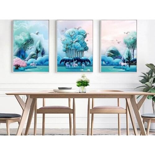 Plane Painting Three-Dimensional Effect Cartoon Animal Forest Wall Art Home Decor 3 Panels Poster For Living Room Unframed