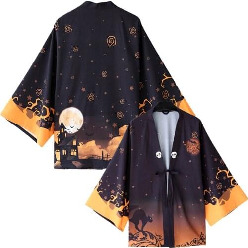 Brdwn Chinese Style Chinese Valentines Day Halloween Pumpkin Phoenix Red-Crowned Crane Whale Haori Cape Cloak