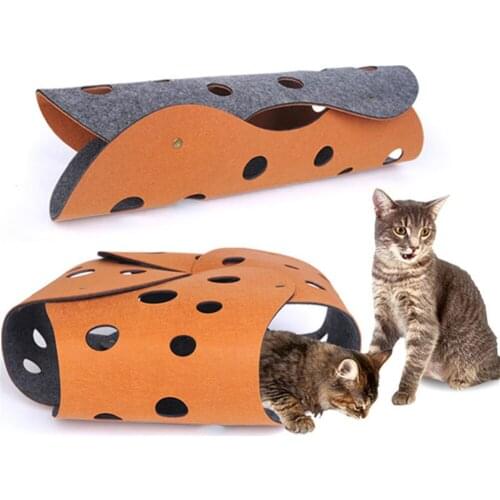 Cat Play Tunnel Hiding Toys Kitten Collapsible Tunnel Mat with Multiple Tracking Holes Sleeping Bed Tunnel Tube