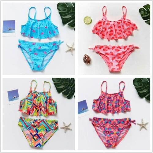 2~12Year Girls Swimsuit Kids Swimwear Cute print Kids Bikini Sets Ruffle style Children swimwear Kids Beach wear-ST193MIX