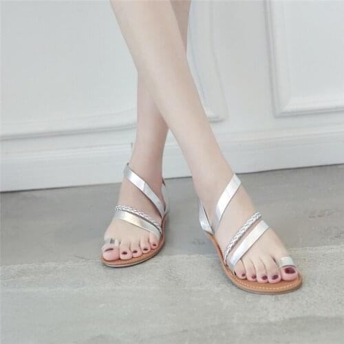 Fashion Leather Ladies Beach Shoes Flat Sandals Open Toe Leather Sandals Women Dress Sandals