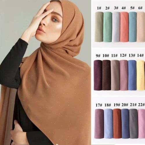 Fashionable summer thin solid color sprinkled gold chiffon luxury ramadan scarf Muslim womens hijab sun protection shawl scarf