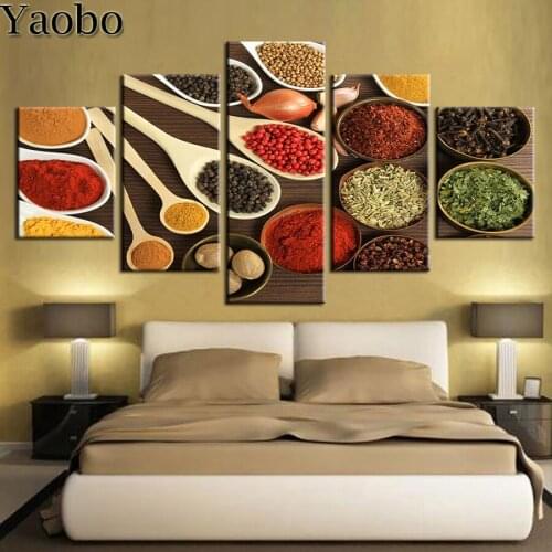 5 Pieces Spoon Grains Spices 5D DIY Diamond Painting Full Square Round Drill Mosaic Rhinestone Embroidery Kitchen decoration