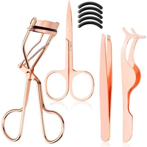Eyelash Makeup Tools Set 4 in 1 Eyelash Scissors Eyelash Curler Eyebrow Tweezers False Eyelashes Extension Tweezers with Storage
