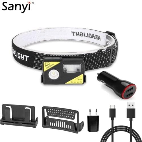 Motion Sensor Headlight Headlamp 5 Light Modes XML-2 Led Induction Head Lamp USB Rechargeable Head Torch White Red Blue Lighting