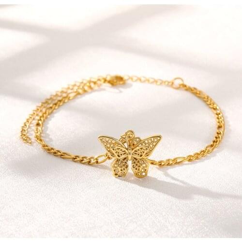 2021 New European Stainless Steel Bracelet 18K Gold Fashion Jewelry Pendant Charm Steric Butterfly Bracelets for Women Bangles