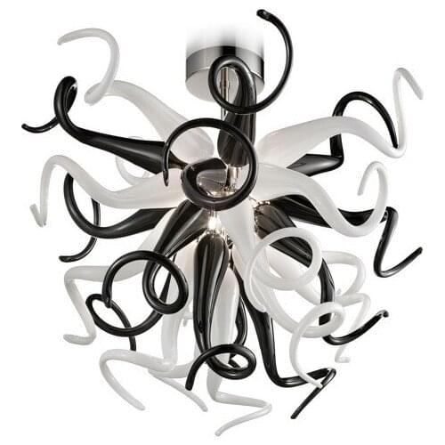 New Home Decor Contemporary LED Art White and Black Flower Chandelier Pretty Hand Blown Glass AC 110/120/220/240V