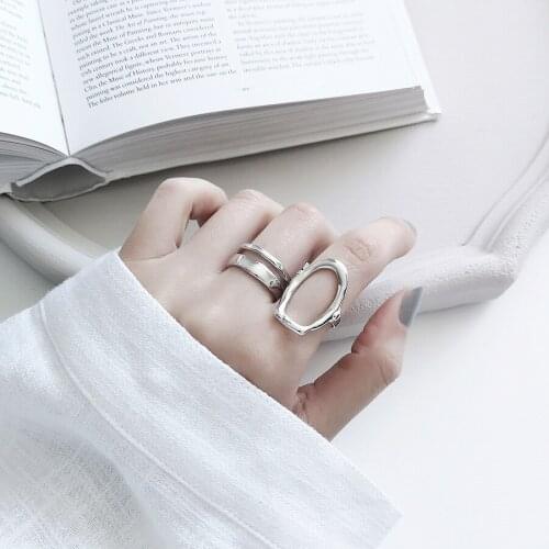 New Minimalist Geometric Oval Irregular Curve Glossy Simple Line Personality Adjustable Opening Ring For Women Party Jewelry