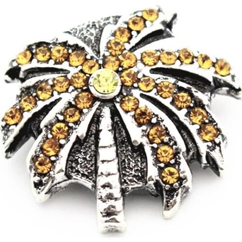 New Snap Button Jewelry 3pcs Metal Coconut Tree Coffee Crystal Snap Charms Fit 18mm Ginger DIY Snap Button Bracelet Neckalce