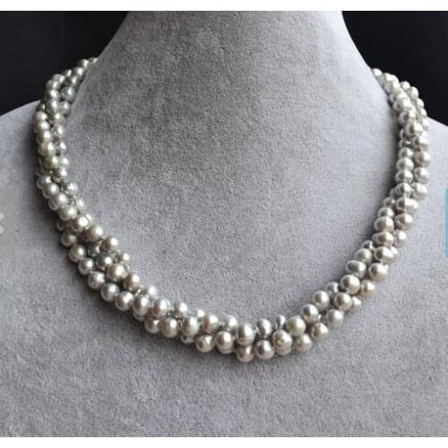 Unique Pearls jewellery Store Genuine Pearl Necklace Gray Round 3 rows Freshwater Pearl Necklace Bridesmaid Gift Fine Jewelry
