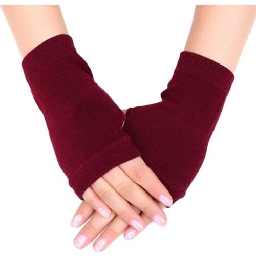 Women Men Combed Cotton Knitted Fingerless Gloves Solid Color Stretchy Thumb Hole Wrist Length Driving Mittens Student Hand Warm