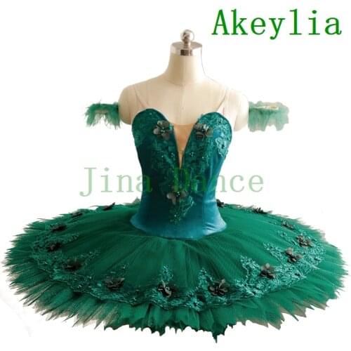 Dark Green velvet Professional Ballet Dance Tutu Costumes Girls turquoise blue Solo Dance Performance Classical Tutu Dress cyan