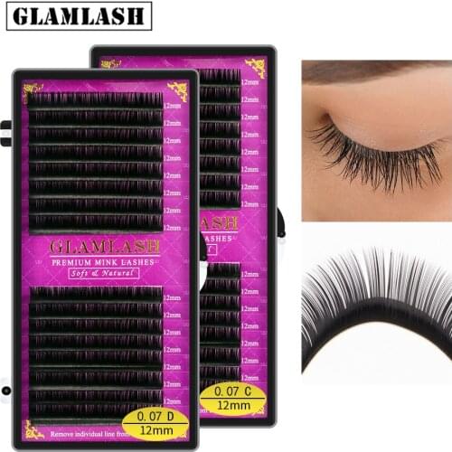 GLAMLASH High Quality 16Rows JBCD Natural Eyelash Extension Faux Mink Soft Individual False Eye Lash Extension Premium Cilios