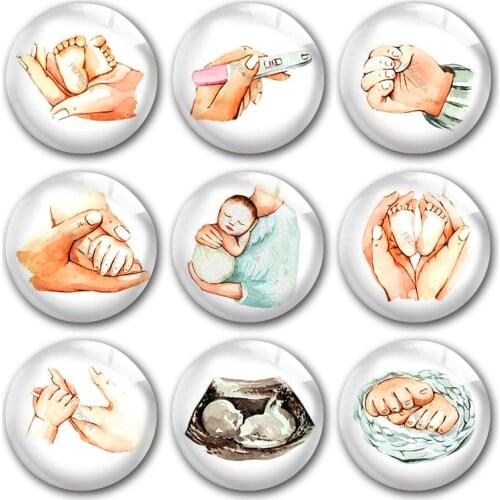 Handmade Watercolor New Born Mom Baby pregnancy Round Photo Glass Cabochons Demo Flat Back DIY Jewelry Making Findings Accessory