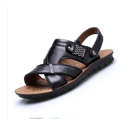 Large size Genuine Leather Mens Sandals Open Toe Slip On Fashion Casual Shoes Men Men Slippers Summer Beach black Sandals