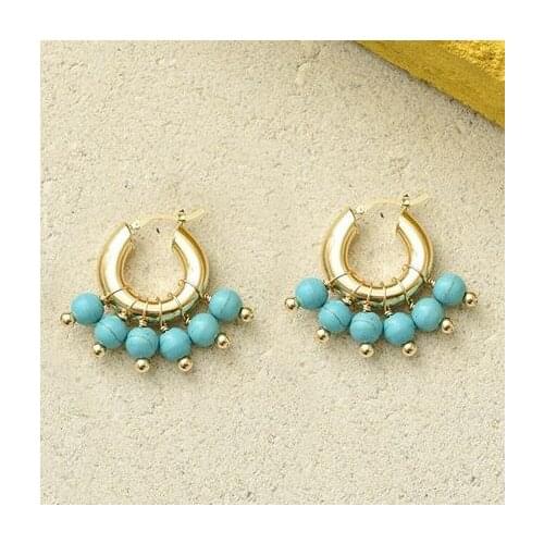 2020 thick hoop earrings for women Turquoise beads earring wholesale Female Trendy Gold Huggie Clip on Earrings Earcuff Crystal