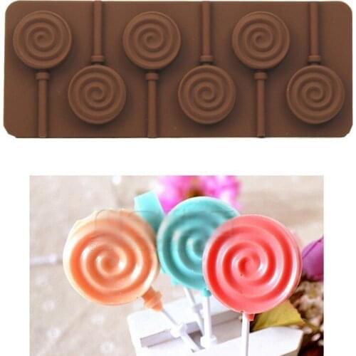 Silicone Chocolate Lollipop Mold Shape Cake Cookie Candy 6 Holes DIY Handmade Baking Mold And 6 Pcs Stick Sticks Candy molds