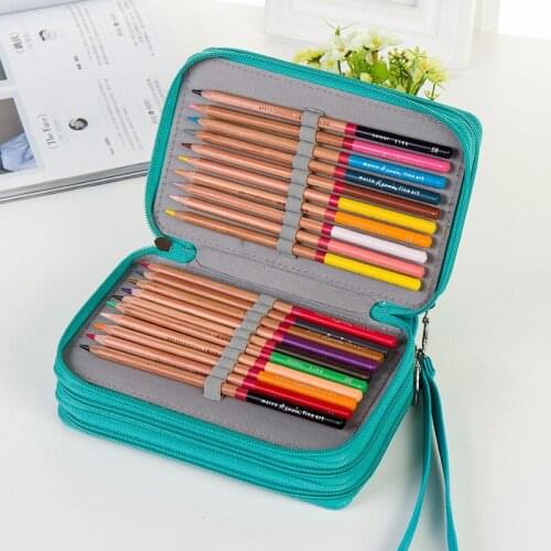72 holes 4 layer zipper leather bag multi - purpose PU pencil case handbag large capacity pencil case set free shipping