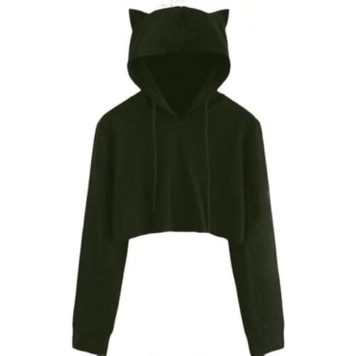 Long Sleeve Hooded Sweater Women Autumn Spring Cute Cat Ears Slim Short 2020 New Arrival Solid Color Hooded Sweater Ropa Mujer