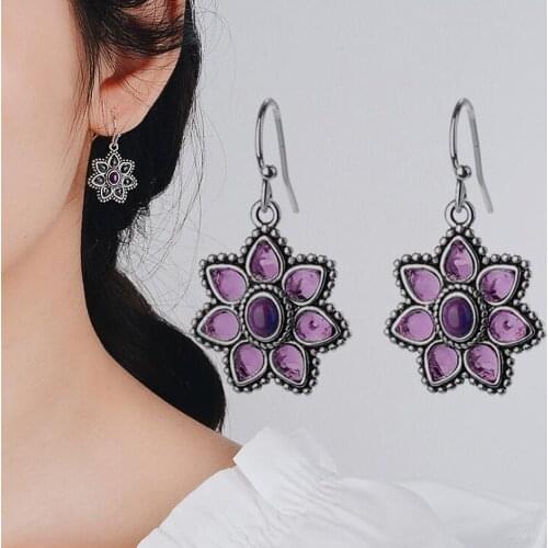 Vintage Purple Crystal Petal Earrings For Women Flower Earings Female Ears Jewelry Accessories