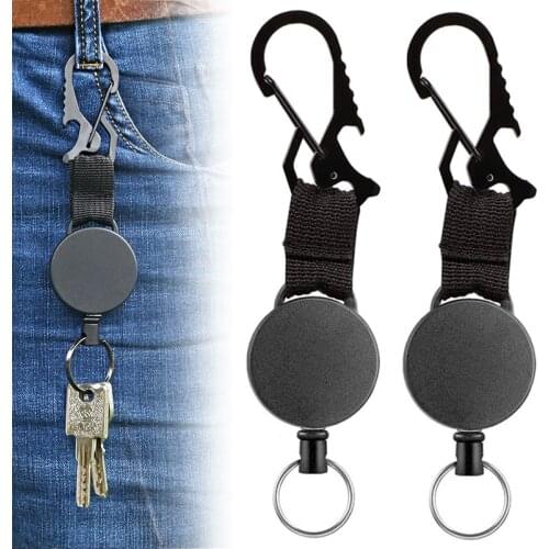 2PC Camping Retractable Key Chain Anti-Lost Badge Reel Holder Tactical Telescopic Keychain with Steel Wire Rope Outdoor